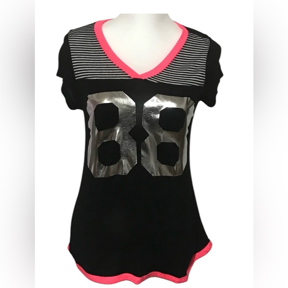 23 Love Street “88” Short Sleeve T-Shirt Women's Black With Pink Trim Size Large